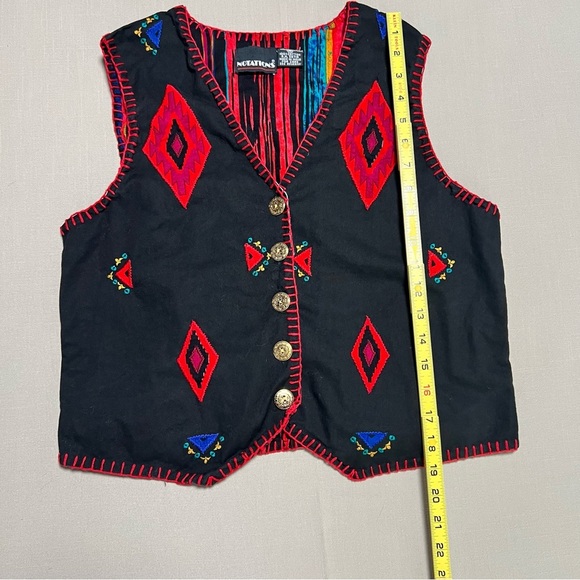 Vintage Notations Embroidered Southwestern Vest Black Red Geometric Size M - Picture 4 of 9